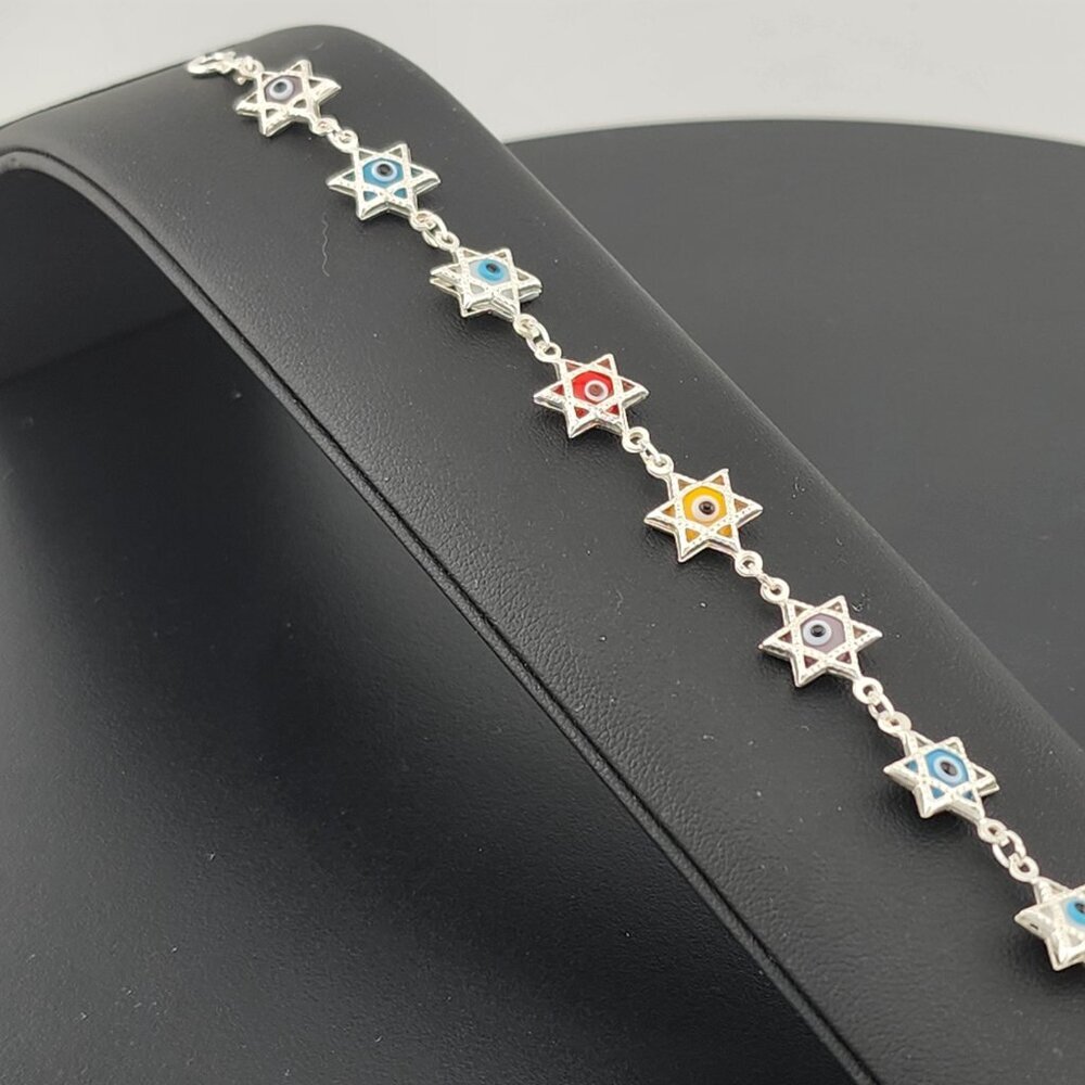 Dainty Multi Star Evil Eye Bracelet in 925 Sterling Silver - Picture 6 of 10